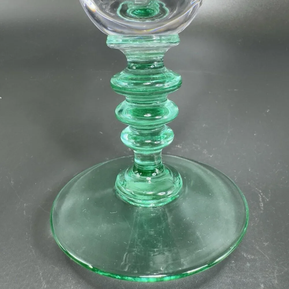 Seneca Theodule Clear Top Green Uranium Stem Optic Cut Top Goblet Cup Single VTG
